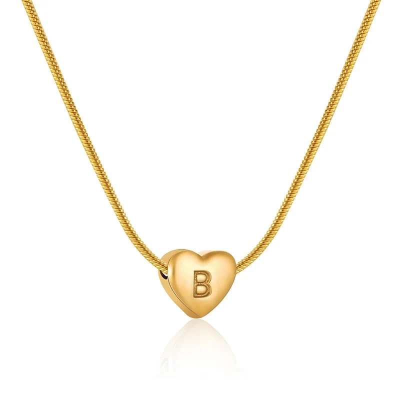Women's Fashion 316L Stainless Steel And 316L Stainless Steel Heart And Letter Pendant Snake Bone Chain Necklace With Electroplating - Image 7