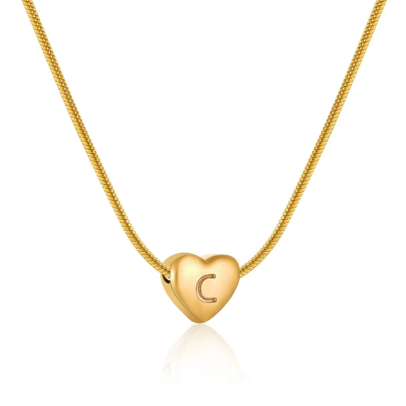Women's Fashion 316L Stainless Steel And 316L Stainless Steel Heart And Letter Pendant Snake Bone Chain Necklace With Electroplating - Image 8