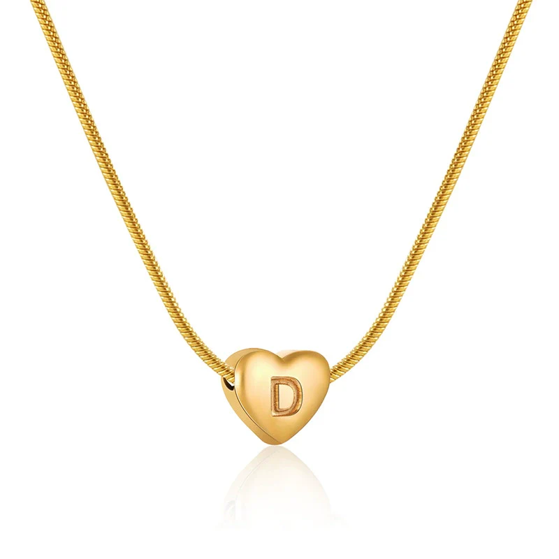 Women's Fashion 316L Stainless Steel And 316L Stainless Steel Heart And Letter Pendant Snake Bone Chain Necklace With Electroplating - Image 9