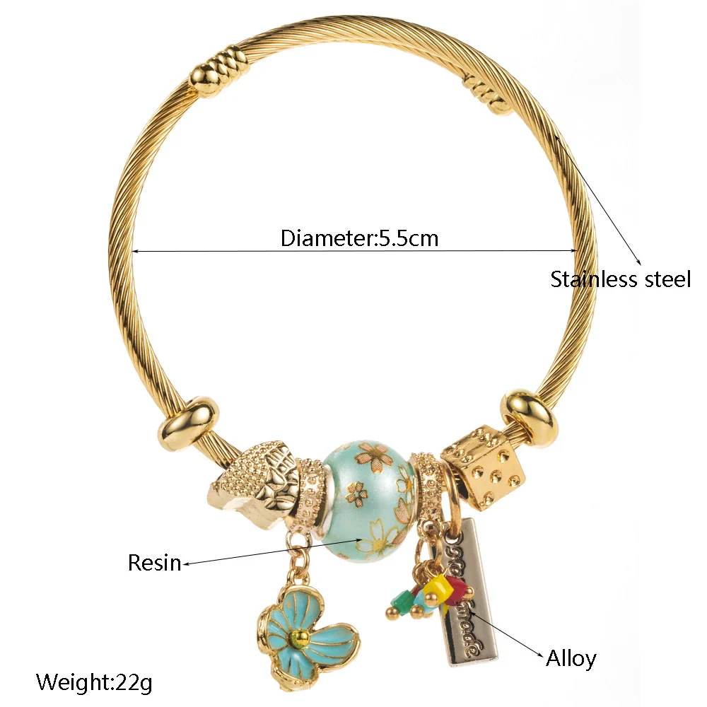 Women's Fashion Stainless Steel Bracelet With Diamond And Flower Pendant - Image 2