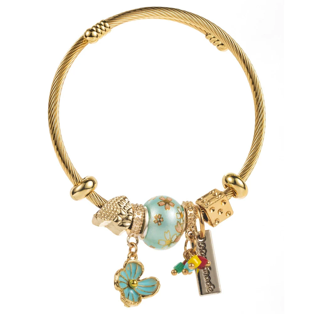 Women's Fashion Stainless Steel Bracelet With Diamond And Flower Pendant - Image 6