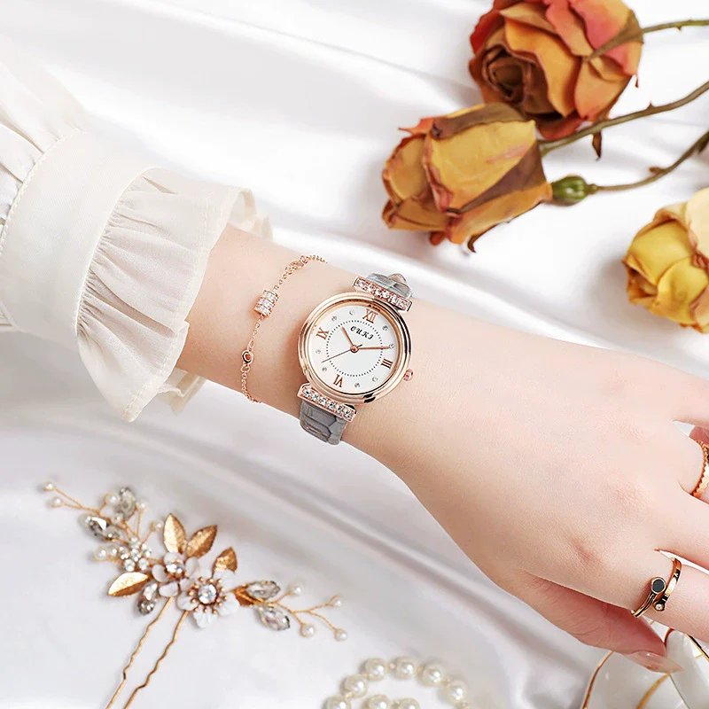 Women's Fashion Waterproof Luxury Leisure Alloy Case Sapphire Crystal Glass Mirror Imitation Leather Strap Round Dial Watch - Image 4