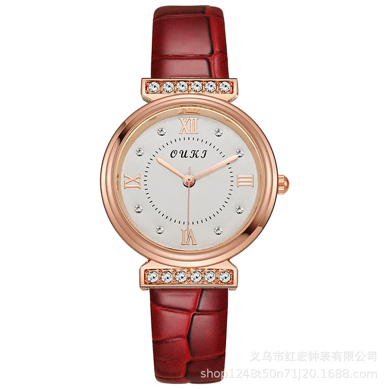 Women's Fashion Waterproof Luxury Leisure Alloy Case Sapphire Crystal Glass Mirror Imitation Leather Strap Round Dial Watch - Image 7