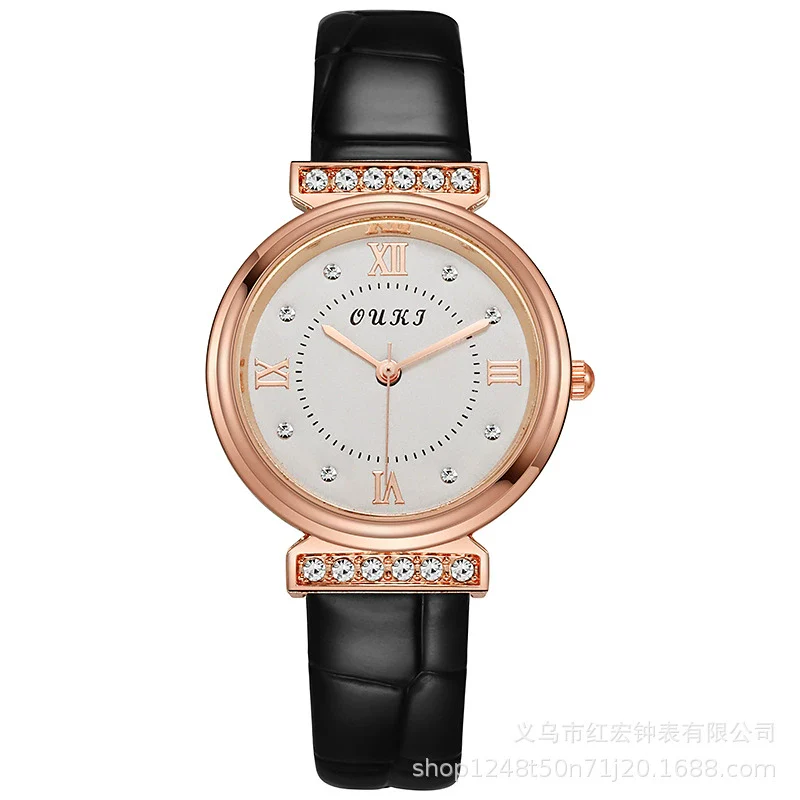 Women's Fashion Waterproof Luxury Leisure Alloy Case Sapphire Crystal Glass Mirror Imitation Leather Strap Round Dial Watch - Image 9