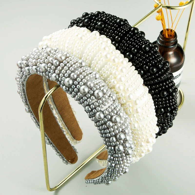 Women's Fashion Widebrimmed Cloth Headband With Pearls