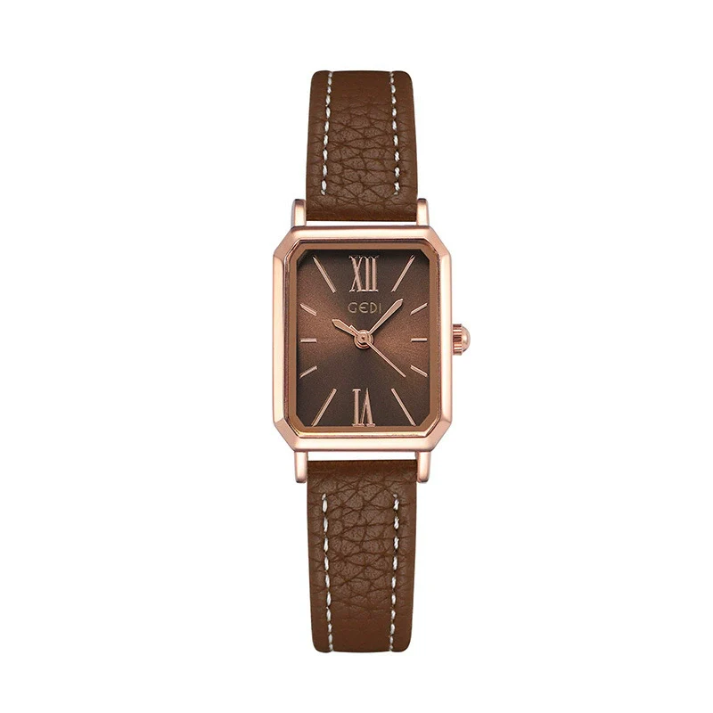 Women's Fashionable Alloy Case Pu Strap Rectangular Dial Rose Gold Buckle Pin Buckle Spiral Crown Watch With Printed Logo And Mineral Reinforced Mirror - Image 5