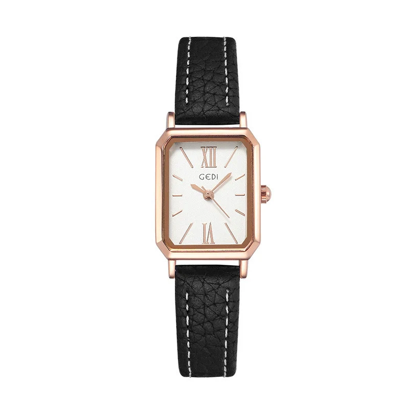 Women's Fashionable Alloy Case Pu Strap Rectangular Dial Rose Gold Buckle Pin Buckle Spiral Crown Watch With Printed Logo And Mineral Reinforced Mirror - Image 9