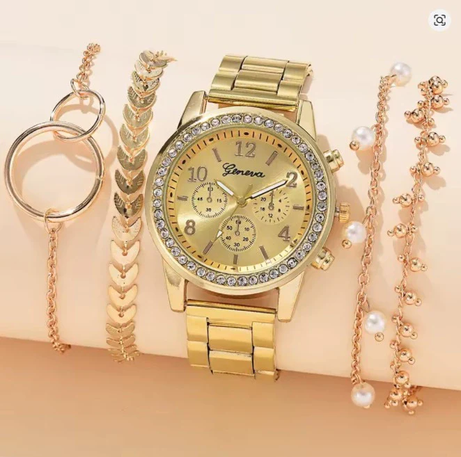 Women's Fashionable Alloy Watches With Round Dial And Stainless Steel Buckle