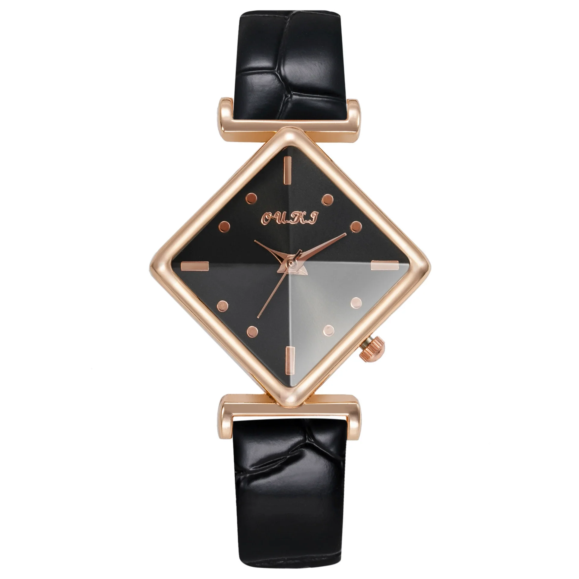Women's Fashionable Casual Summer Quartz Watch With Alloy Case Imitation Leather Strap Stainless Steel Buckle And Diamond Dial Shape