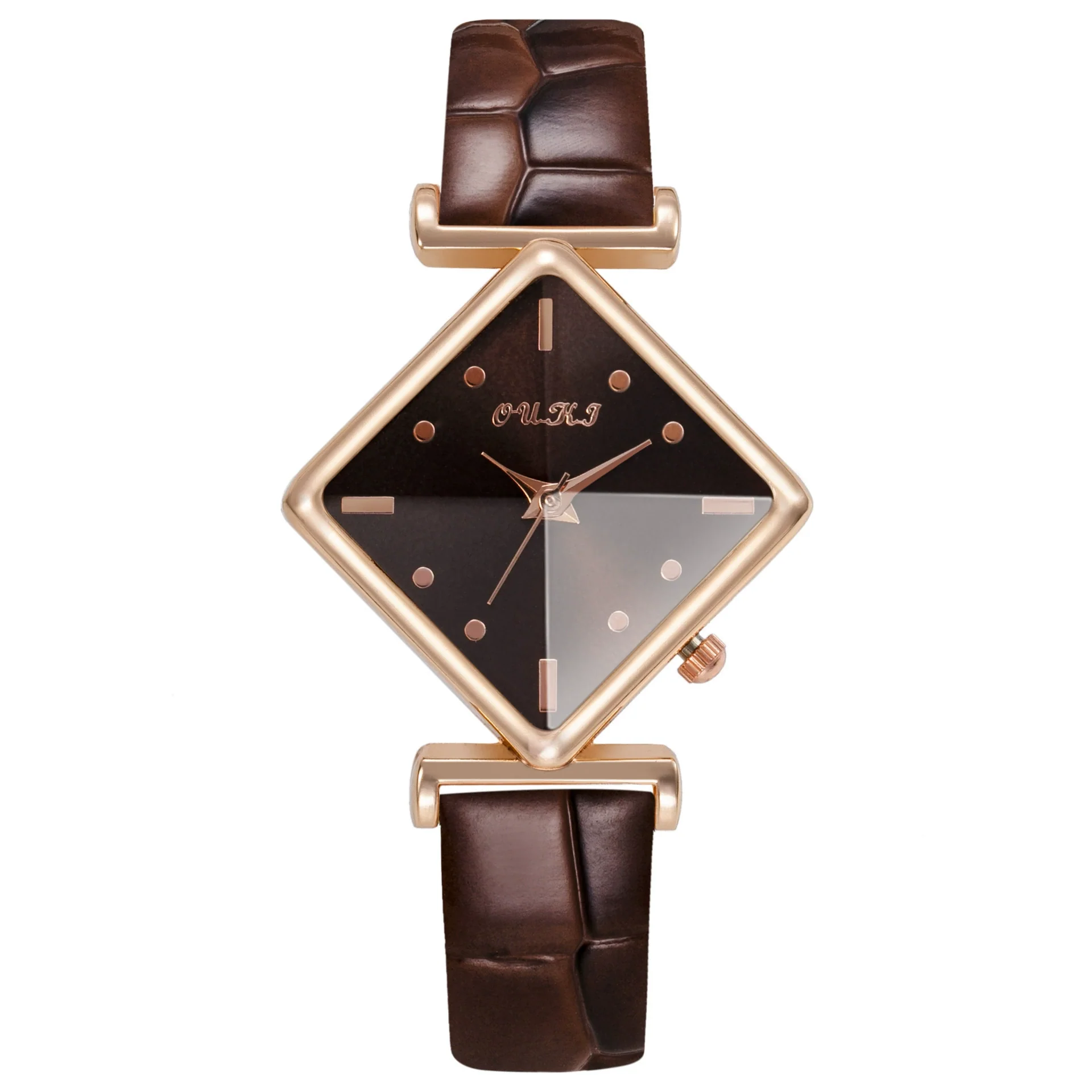 Women's Fashionable Casual Summer Quartz Watch With Alloy Case Imitation Leather Strap Stainless Steel Buckle And Diamond Dial Shape - Image 3