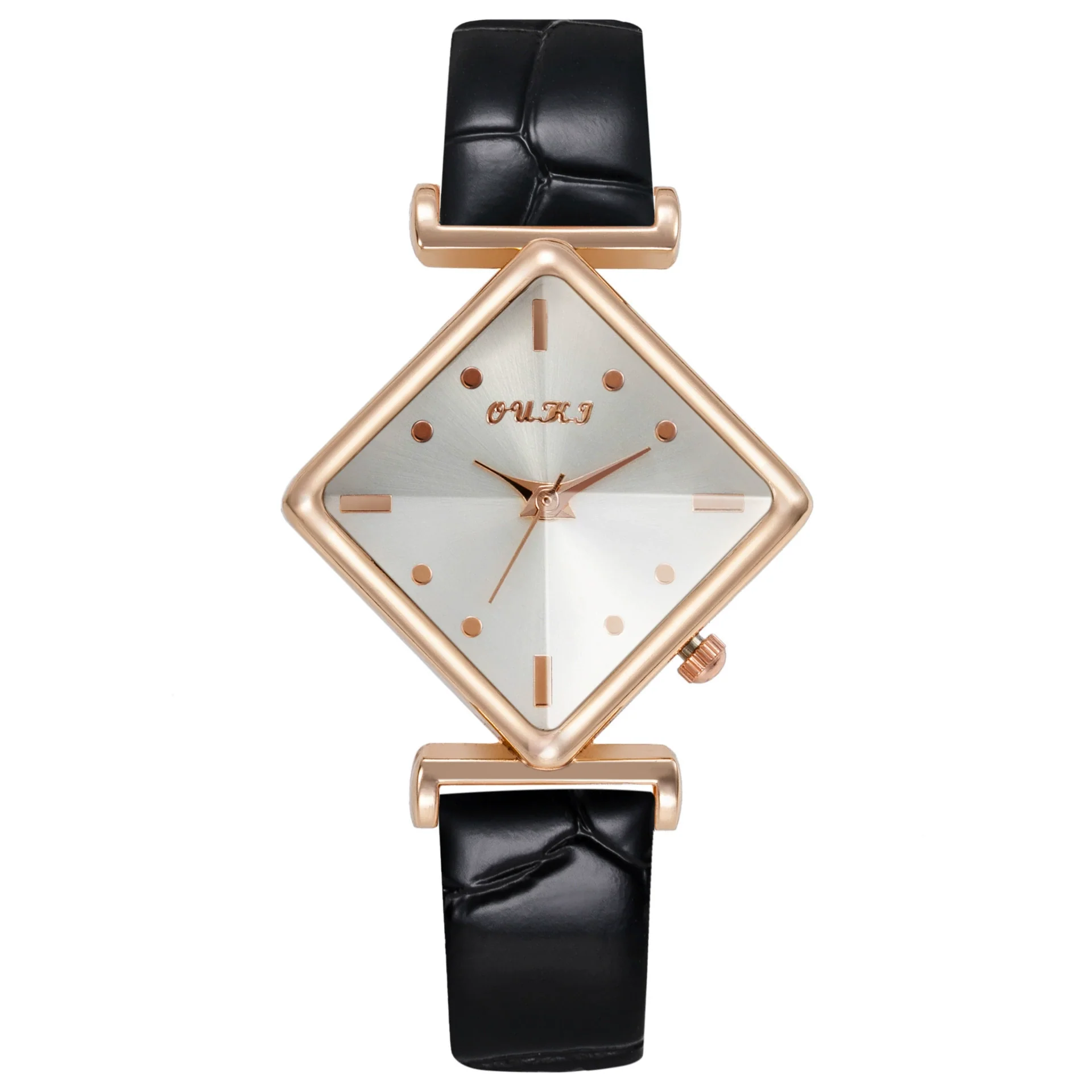 Women's Fashionable Casual Summer Quartz Watch With Alloy Case Imitation Leather Strap Stainless Steel Buckle And Diamond Dial Shape - Image 5