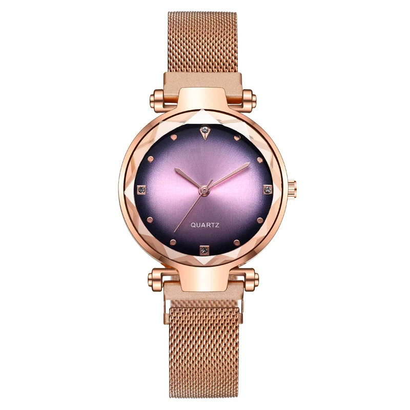 Women's Fashionable Diamondencrusted Metal Quartz Watch With Magnetic Milan Belt And Round Dial