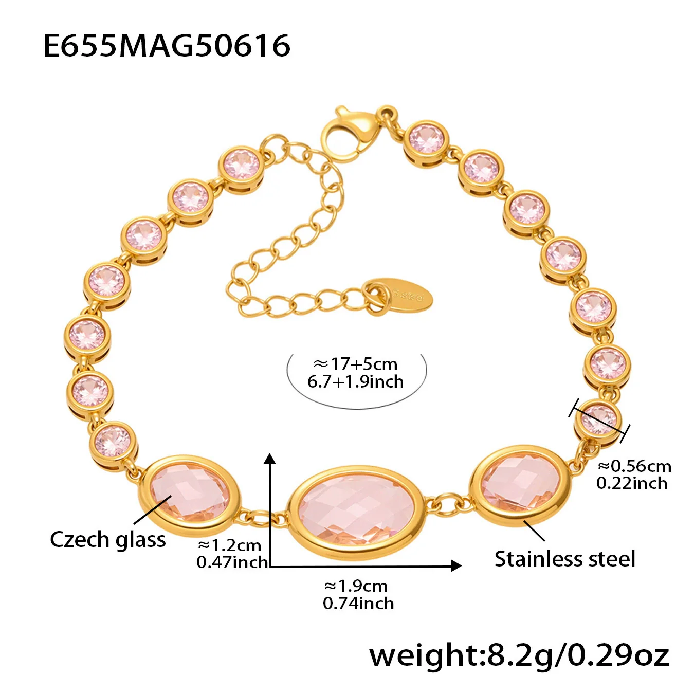 Women's Fashionable Geometric Ferris Wheel Oval Faceted Glass Stone And 5A Zircon Full Diamond Splicing Electroplated Stainless Steel Bracelet - Image 10