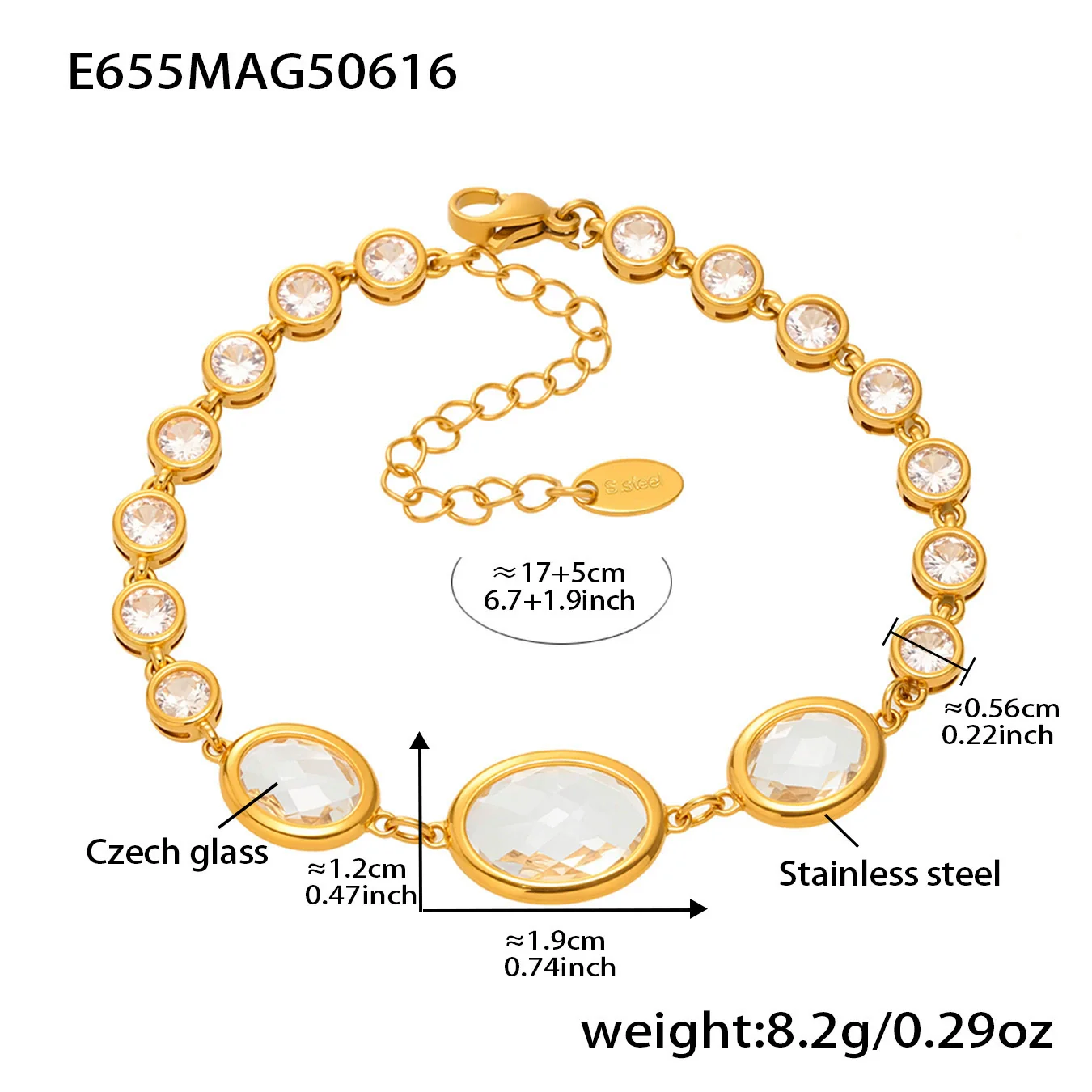 Women's Fashionable Geometric Ferris Wheel Oval Faceted Glass Stone And 5A Zircon Full Diamond Splicing Electroplated Stainless Steel Bracelet - Image 6