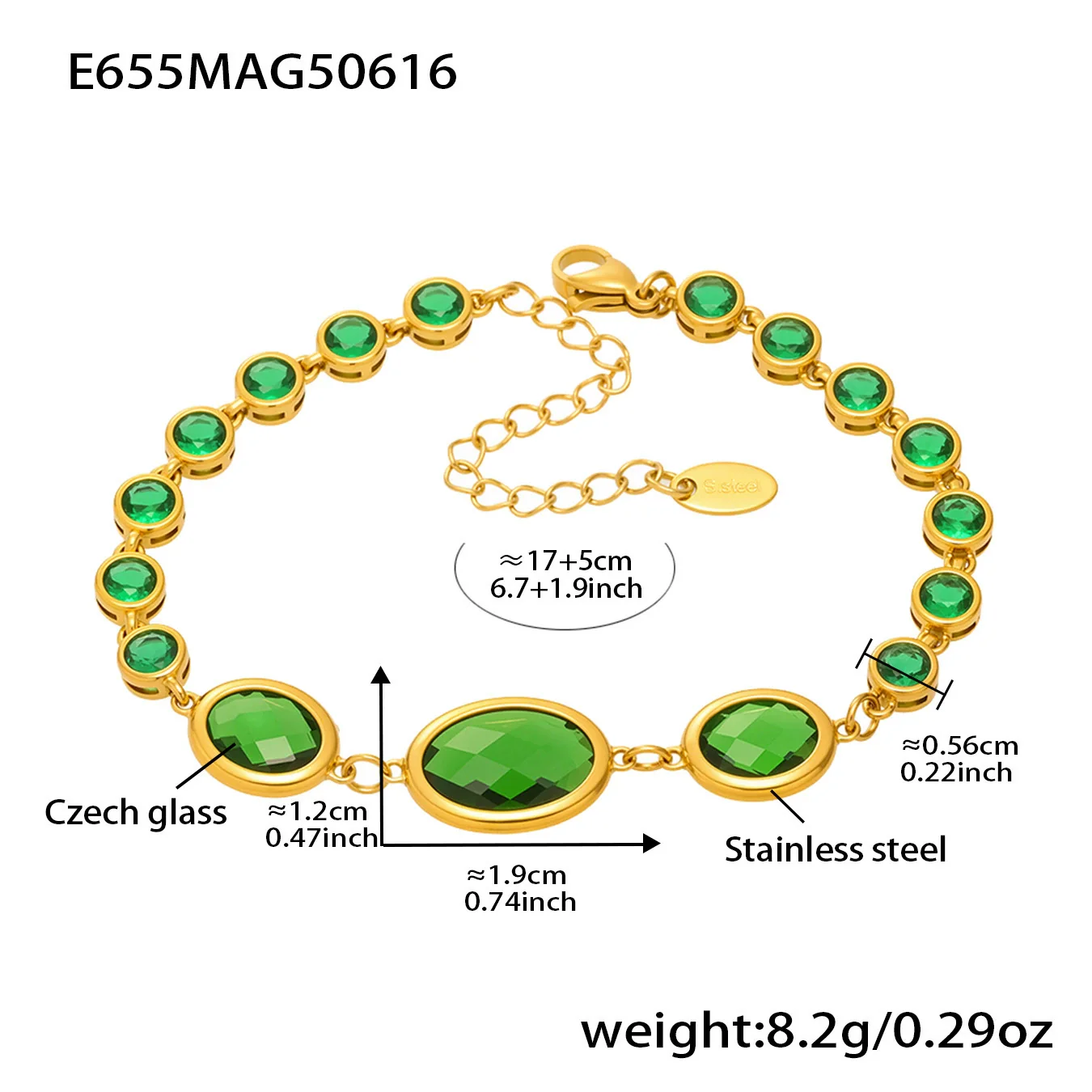 Women's Fashionable Geometric Ferris Wheel Oval Faceted Glass Stone And 5A Zircon Full Diamond Splicing Electroplated Stainless Steel Bracelet - Image 7