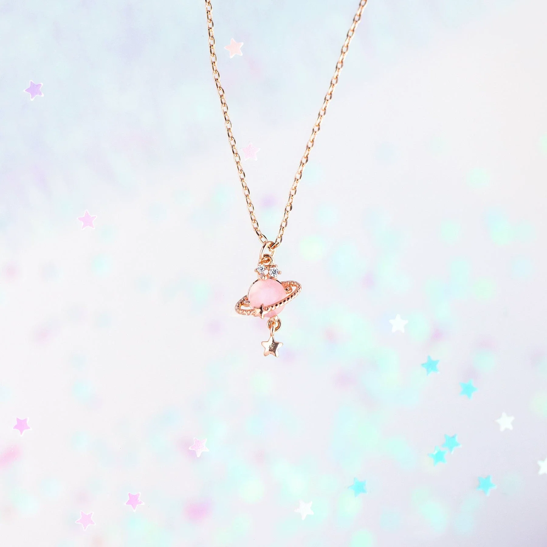 Women's Fashionable Jewelry Copper 18K Star Pattern Planet Saturn Ring Necklace Planetary Pendant Clavicle Chain - Image 4