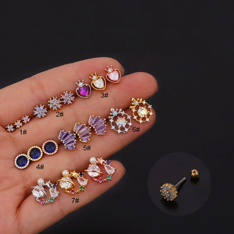 Women's Fashionable Metal Earrings With Colorful Zircon And Flower Pattern