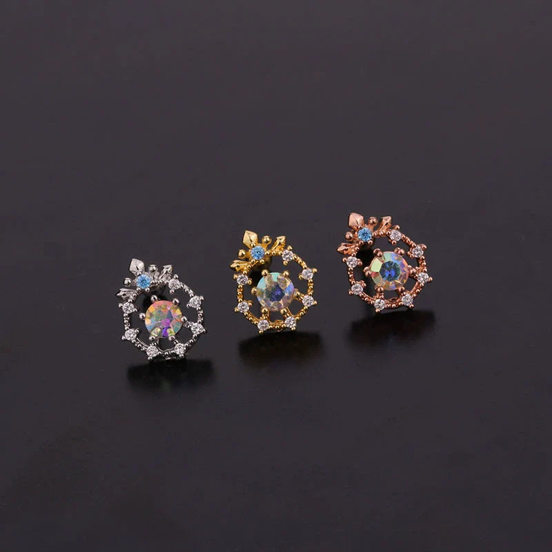 Women's Fashionable Metal Earrings With Colorful Zircon And Flower Pattern - Image 3