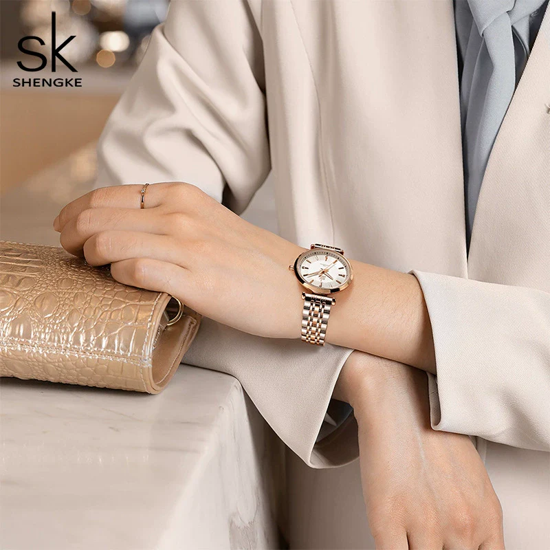 Women's Fashionable Simple Diamondembedded Light Luxury Watch With Steel Belt And Round Dial - Image 4