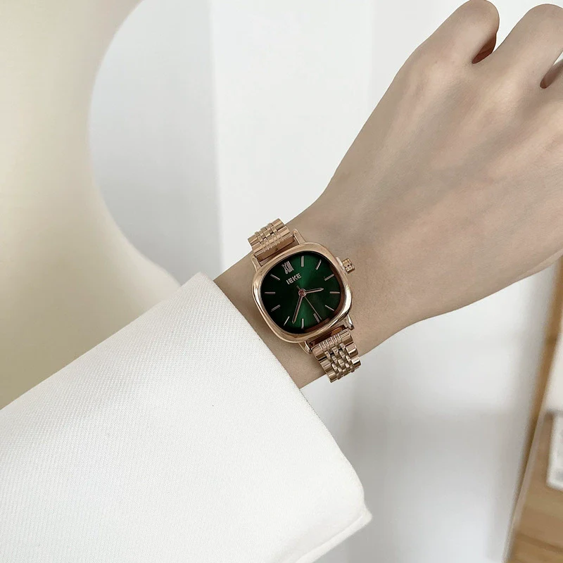 Women's Fashionable Square Alloy Case Ordinary Glass Mirror Steel Belt Watch - Image 3