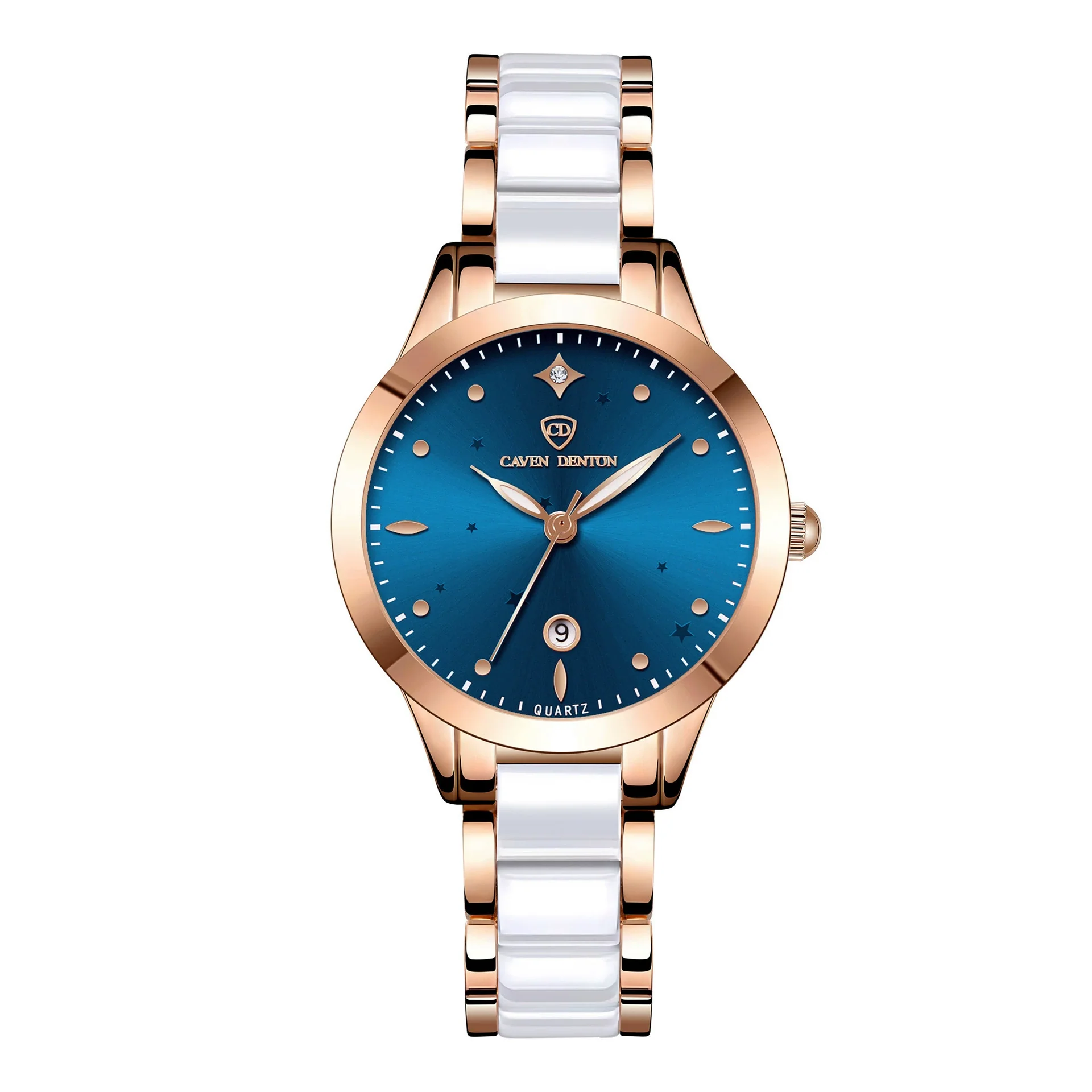 Women's Fashionable Waterproof Nonmechanical Watch With Spiral Crown Round Dial Alloy Case And Strap With Imitation Ceramic Grains And Stainless Steel Buckle - Image 6
