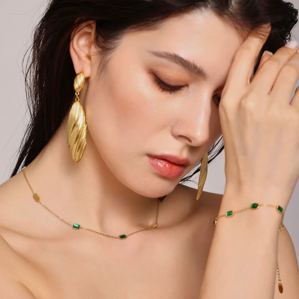 Women's Ferris Wheel Light Luxury Style Stainless Steel Zircon Electroplated Necklace Bracelet Jewelry Set