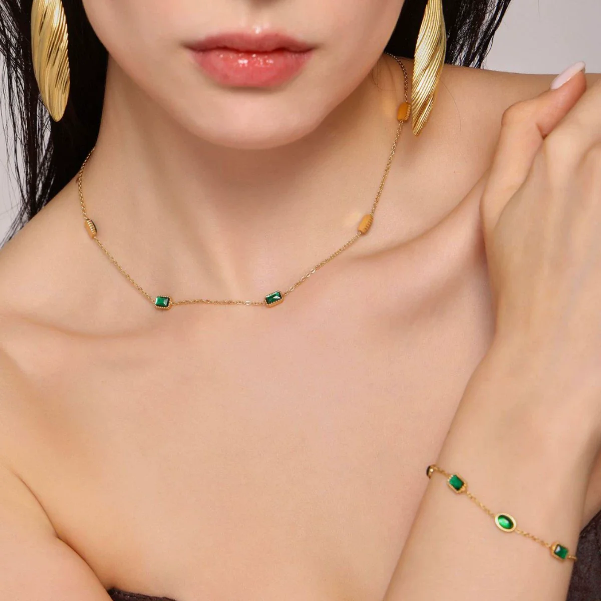Women's Ferris Wheel Light Luxury Style Stainless Steel Zircon Electroplated Necklace Bracelet Jewelry Set - Image 3