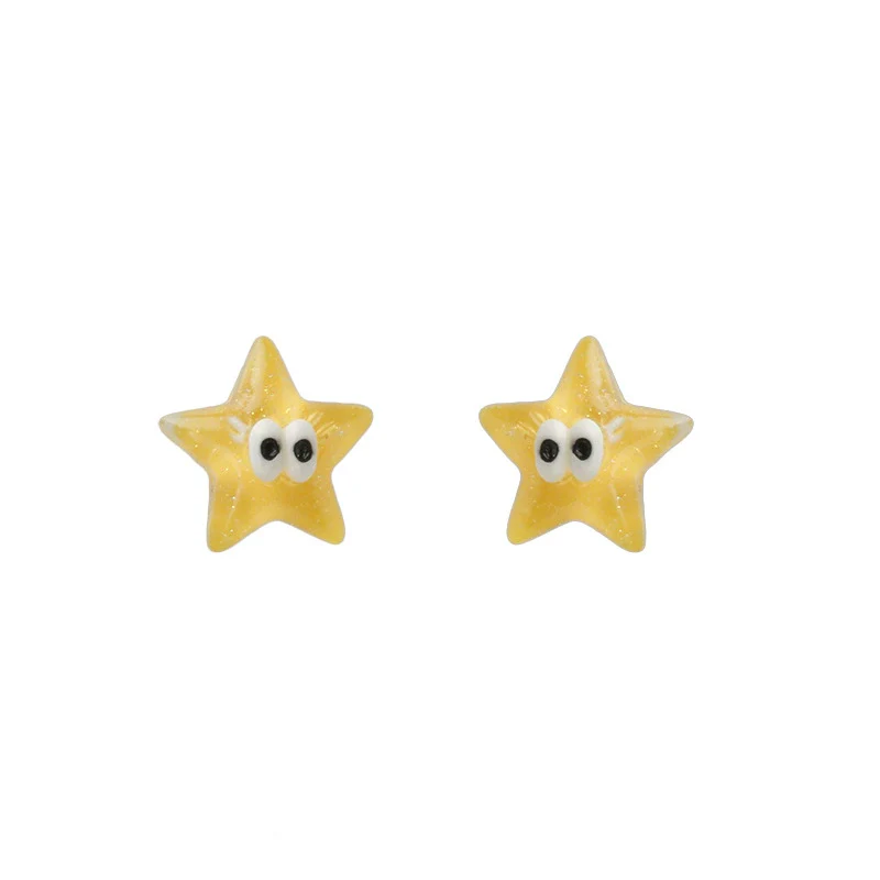 Women's Fivepiece Set Of Small And Cute Cartoon Resin Earrings With Heart And Star Patterns 925 Silver Needle Polished Design - Image 5