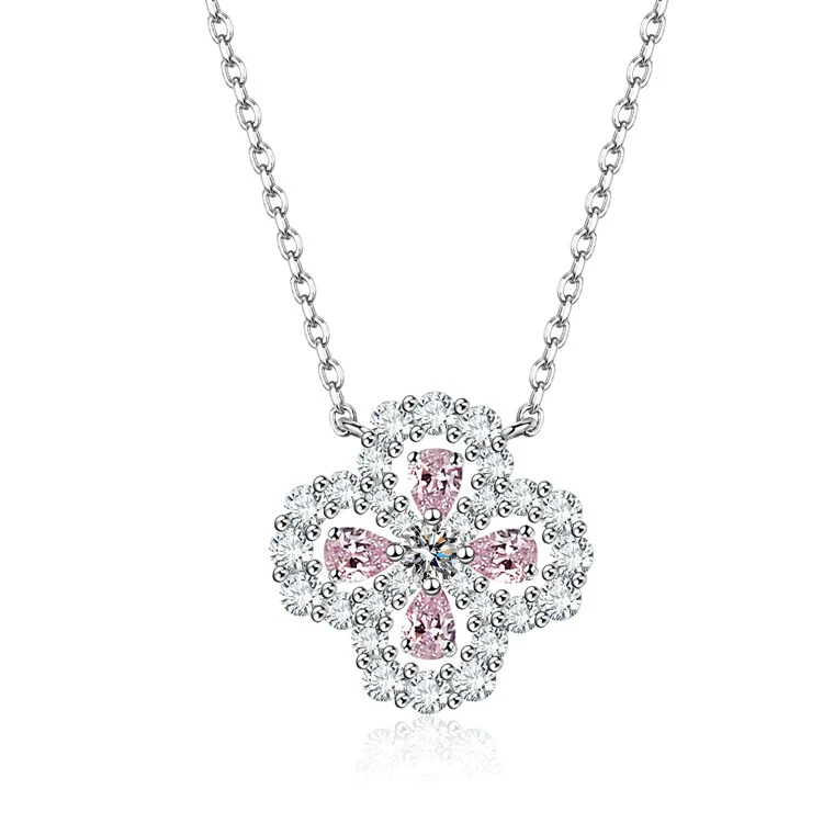 Women's Fourleaf Clover S925 Sterling Silver Ochain Necklace With Yellow Diamond Design And Light Luxury Style - Image 5