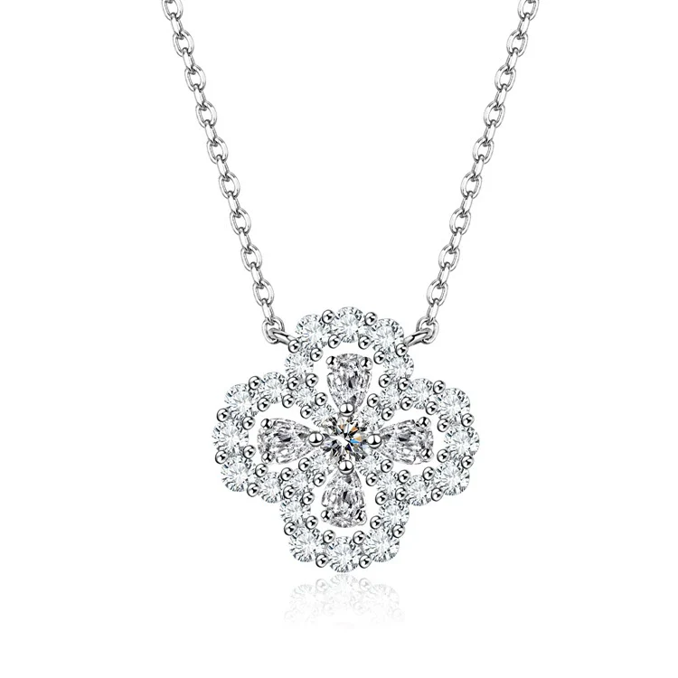 Women's Fourleaf Clover S925 Sterling Silver Ochain Necklace With Yellow Diamond Design And Light Luxury Style - Image 7