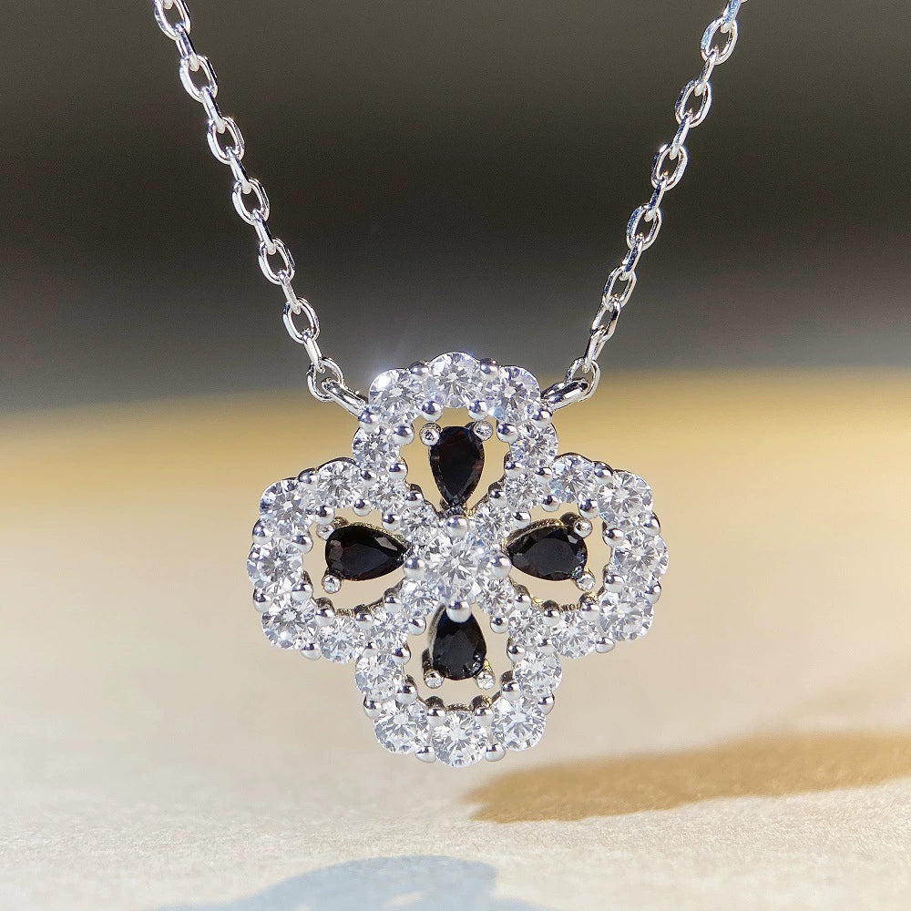 Women's Fourleaf Clover S925 Sterling Silver Ochain Necklace With Yellow Diamond Design And Light Luxury Style - Image 9