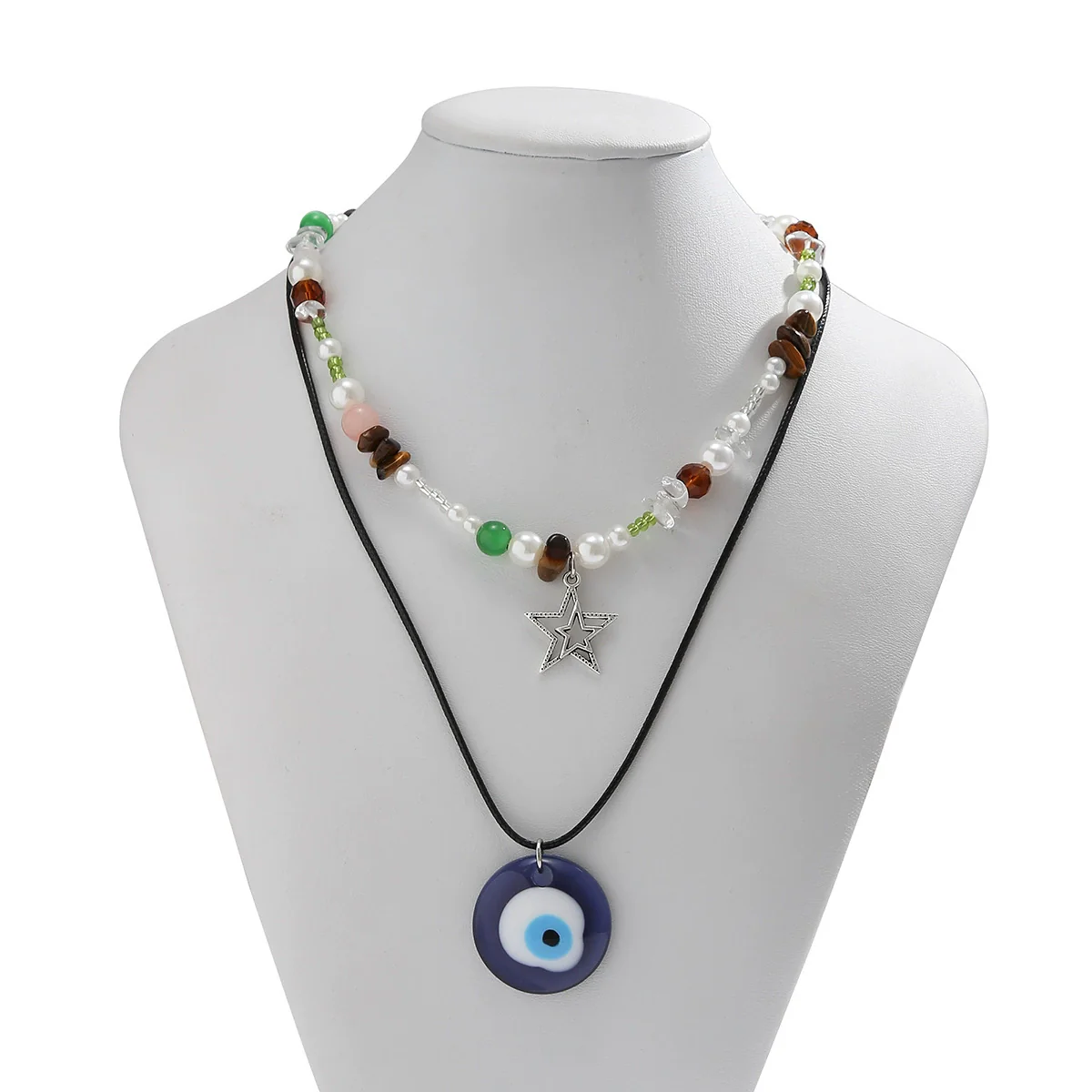 Women's Geometric Alloy Pendant Leather Wax Thread Handmade Clavicle Chain Necklace Jewelry - Image 4