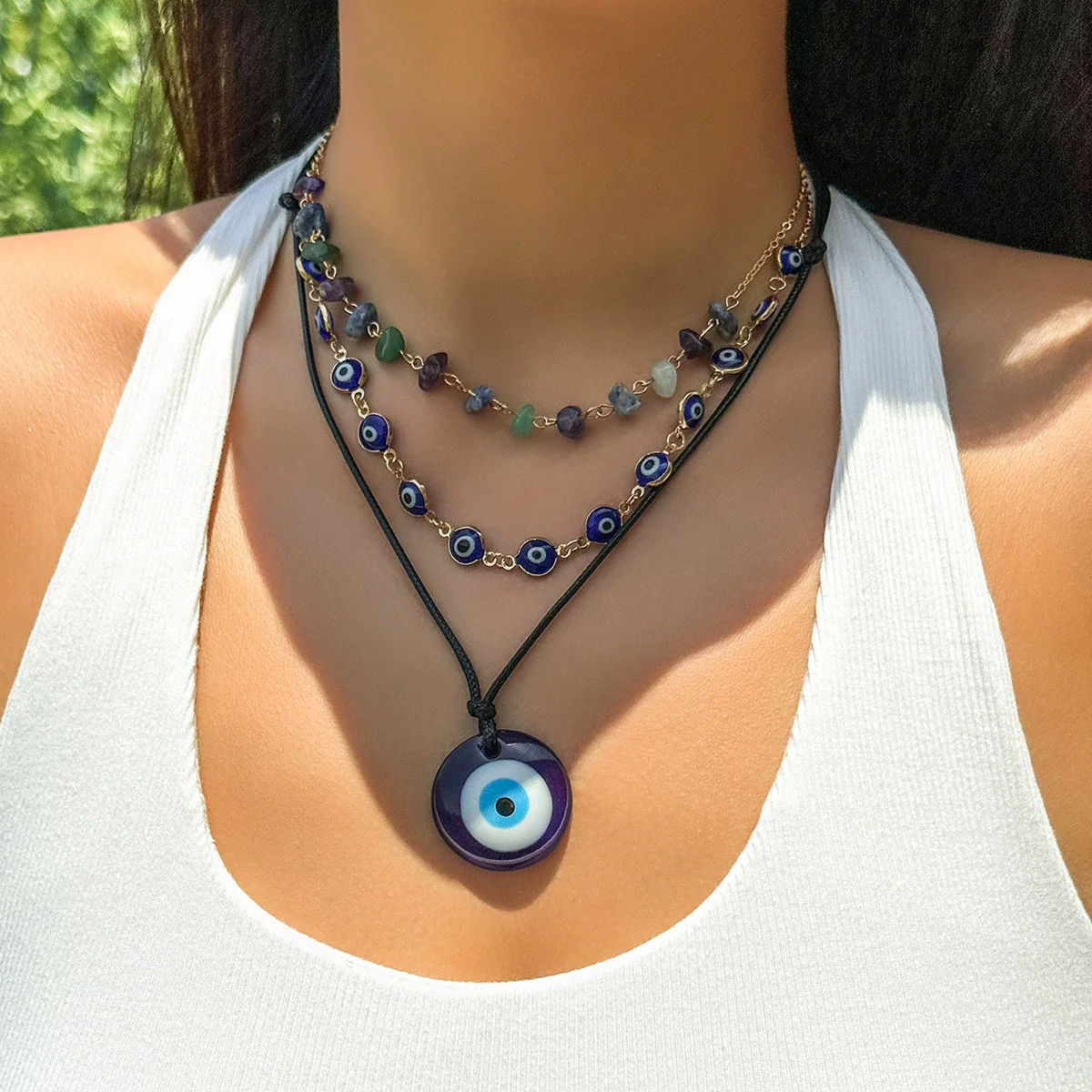 Women's Geometric Alloy Pendant Leather Wax Thread Handmade Clavicle Chain Necklace Jewelry - Image 7