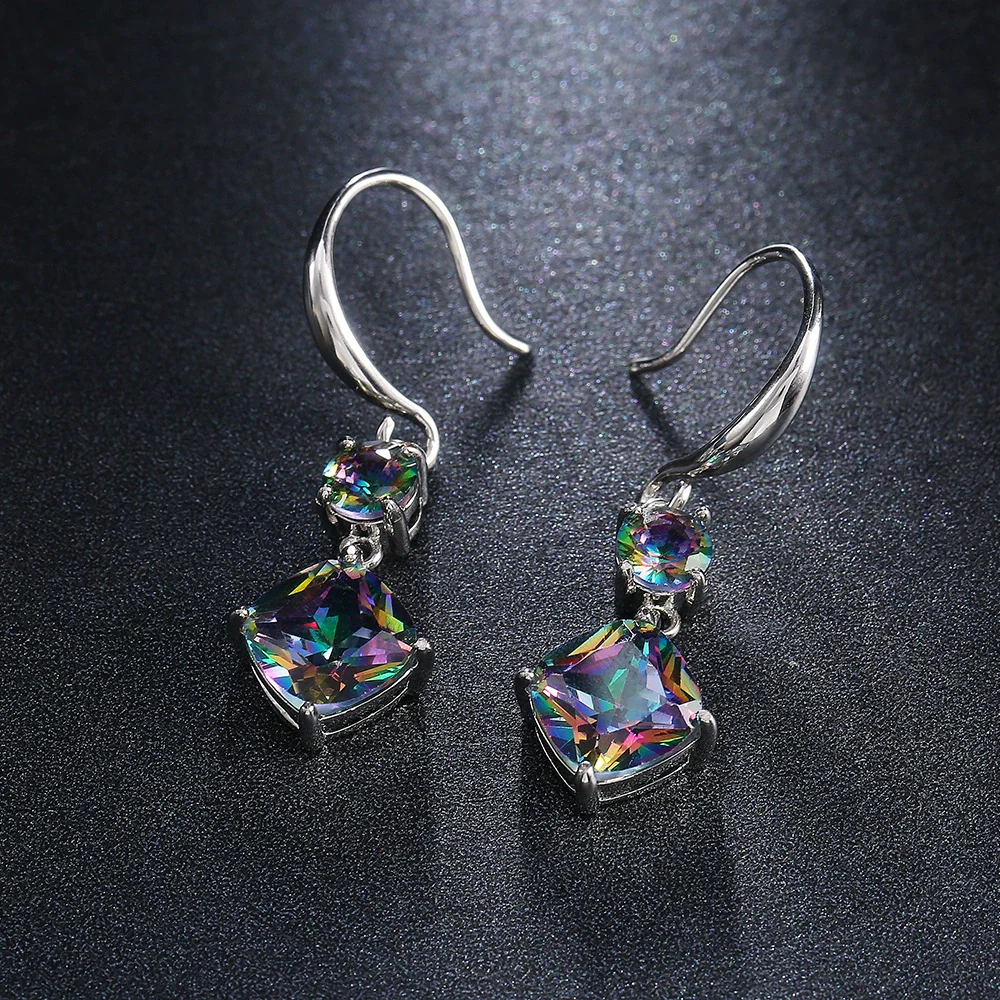 Women's Geometric Copper Sparkling Colored Zircon Earrings For Spring And Summer - Image 3