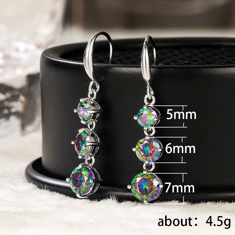 Women's Geometric Copper Sparkling Colored Zircon Earrings For Spring And Summer - Image 5
