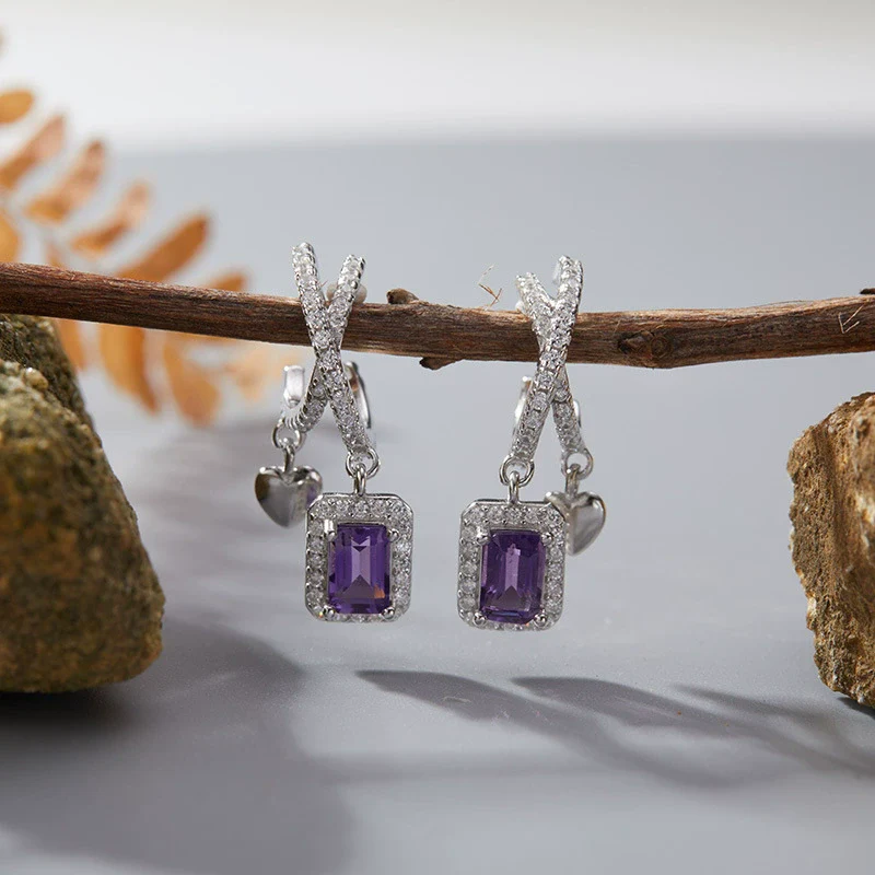 Women's Geometric Crystal And 925 Sterling Silver Ear Studs Set With Gems - Image 12