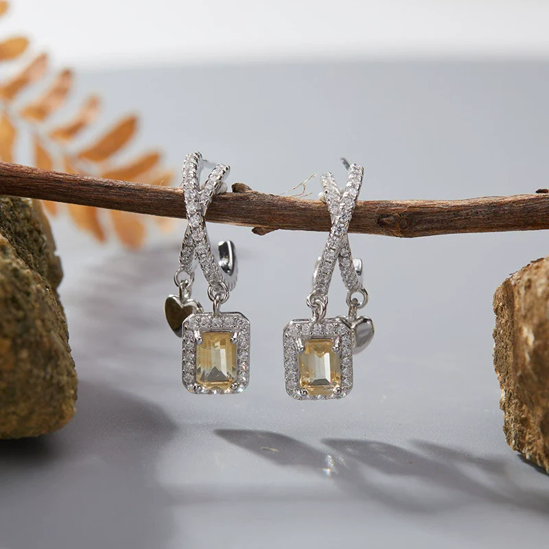 Women's Geometric Crystal And 925 Sterling Silver Ear Studs Set With Gems - Image 13