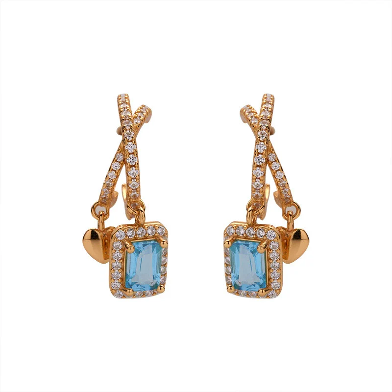 Women's Geometric Crystal And 925 Sterling Silver Ear Studs Set With Gems - Image 5