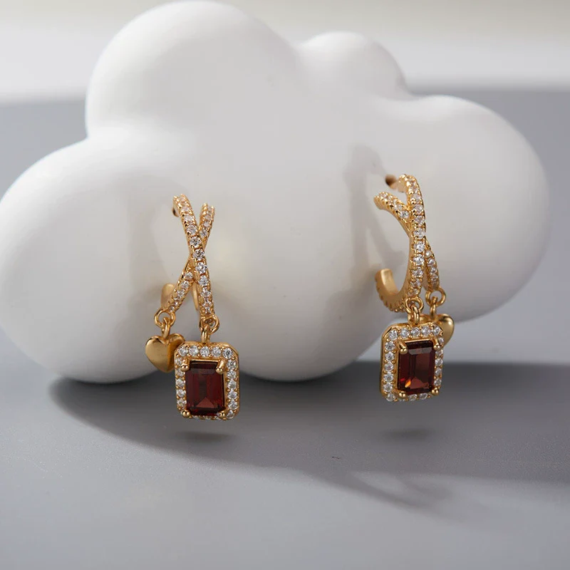 Women's Geometric Crystal And 925 Sterling Silver Ear Studs Set With Gems - Image 6