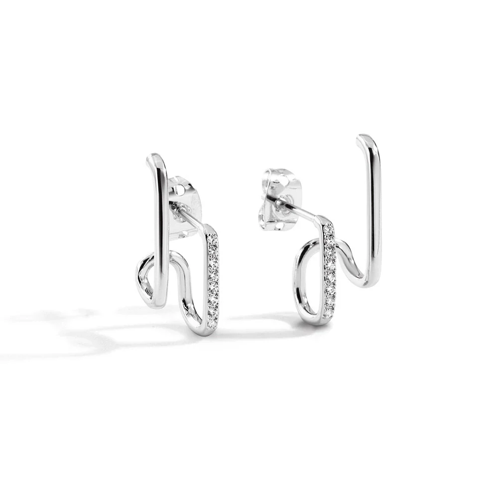 Women's Geometric Double Ring Diamond Earrings Copper Plated With 18K Gold Jewelry - Image 5