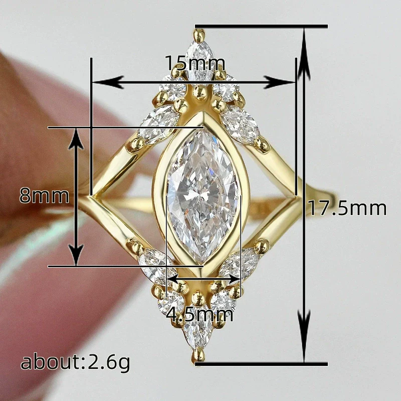 Women's Geometric Drop Shape Copper Ring With Zirconia Light Luxury Style - Image 4