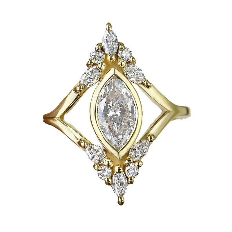 Women's Geometric Drop Shape Copper Ring With Zirconia Light Luxury Style - Image 5