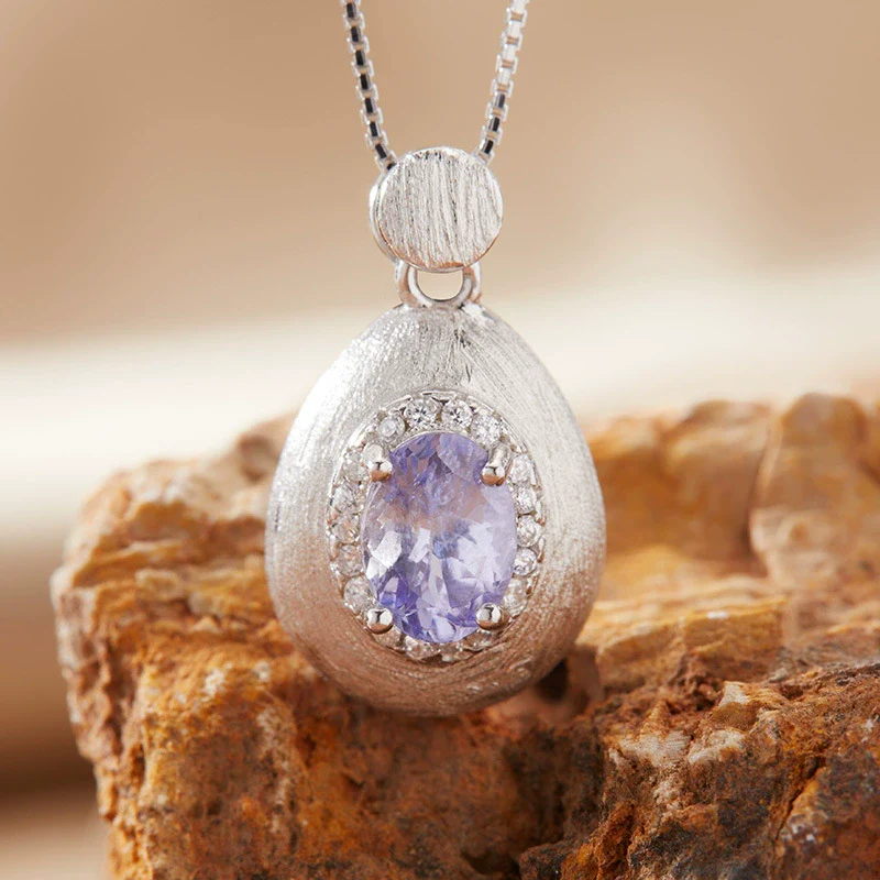 Women's Geometric Natural Amethytetine Pendant Necklace In S925 Sterling Silver With Gem And Crystal Design - Image 10
