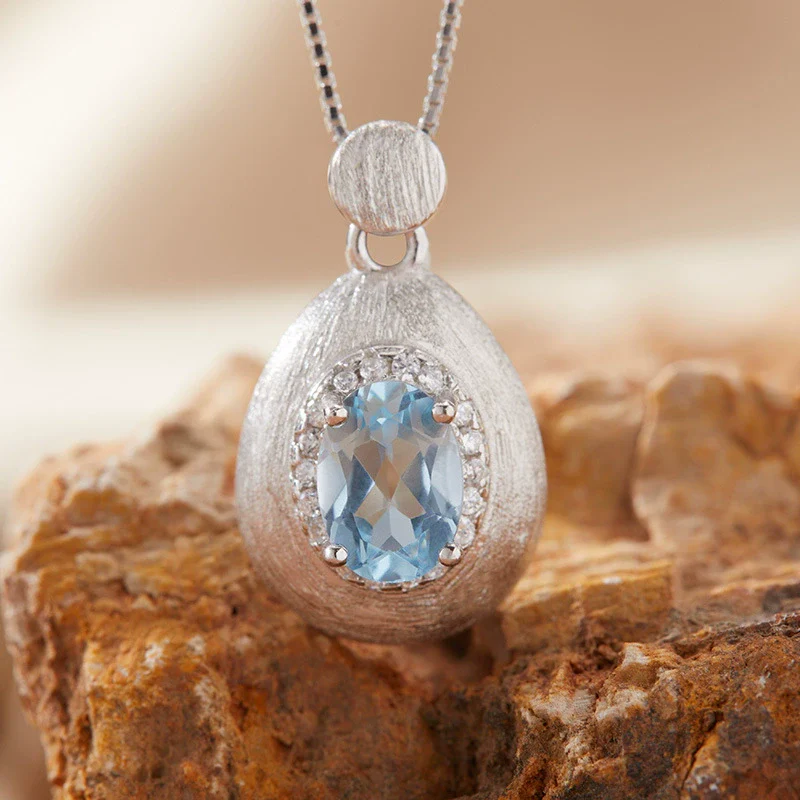 Women's Geometric Natural Amethytetine Pendant Necklace In S925 Sterling Silver With Gem And Crystal Design - Image 9