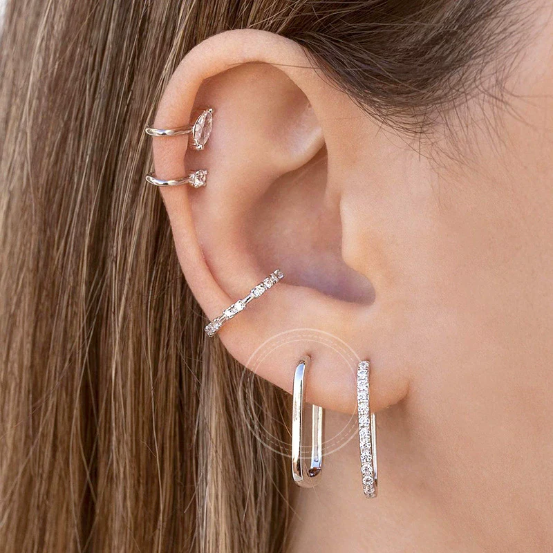 Women's Geometric Rectangular S925 Silver Needle And Copper Ear Buckle Earrings With Electroplating - Image 2