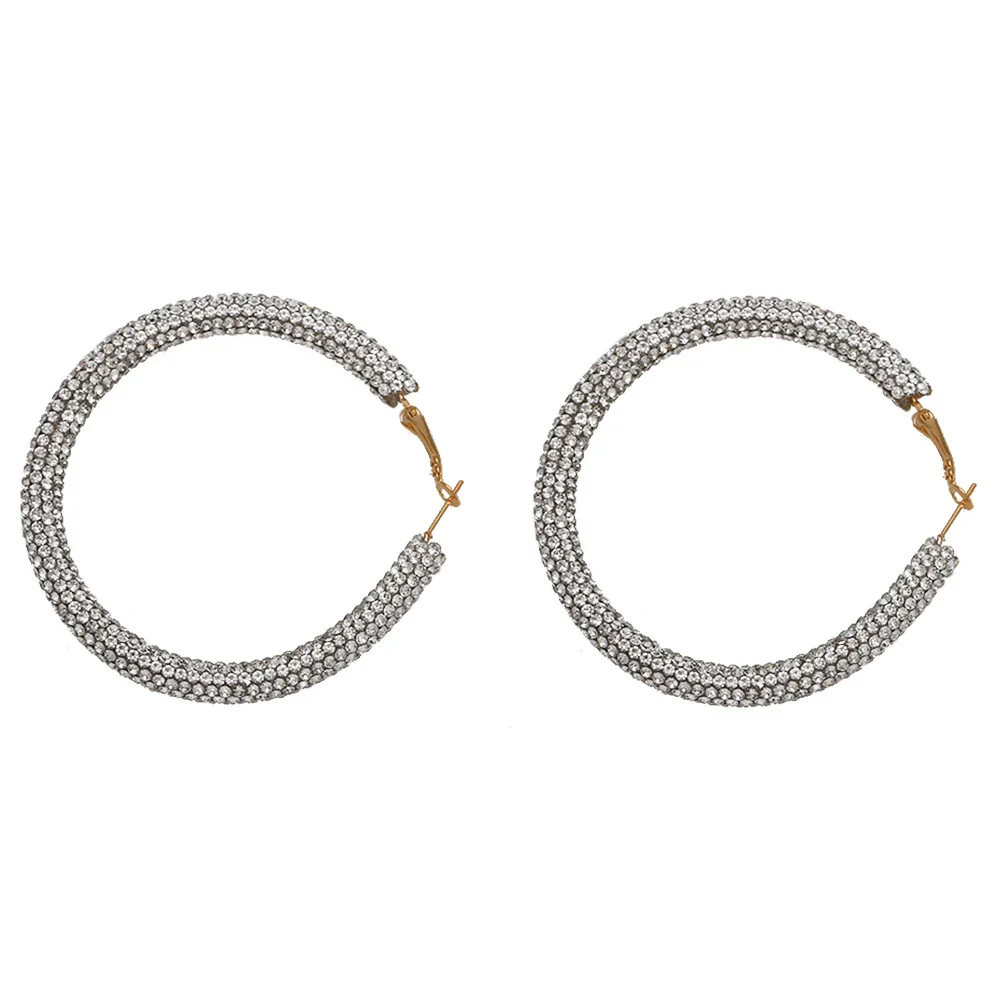 Women's Geometric Rhinestone Large Circle Purely Handmade Earrings - Image 11
