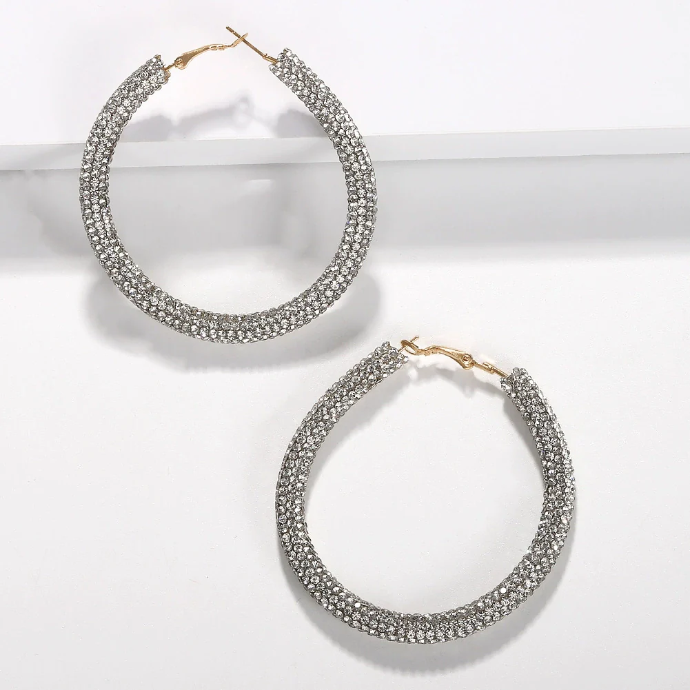 Women's Geometric Rhinestone Large Circle Purely Handmade Earrings - Image 3