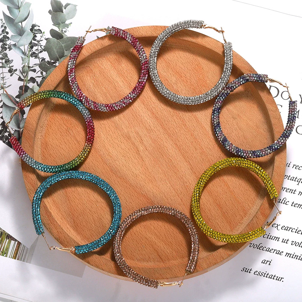 Women's Geometric Rhinestone Large Circle Purely Handmade Earrings - Image 4