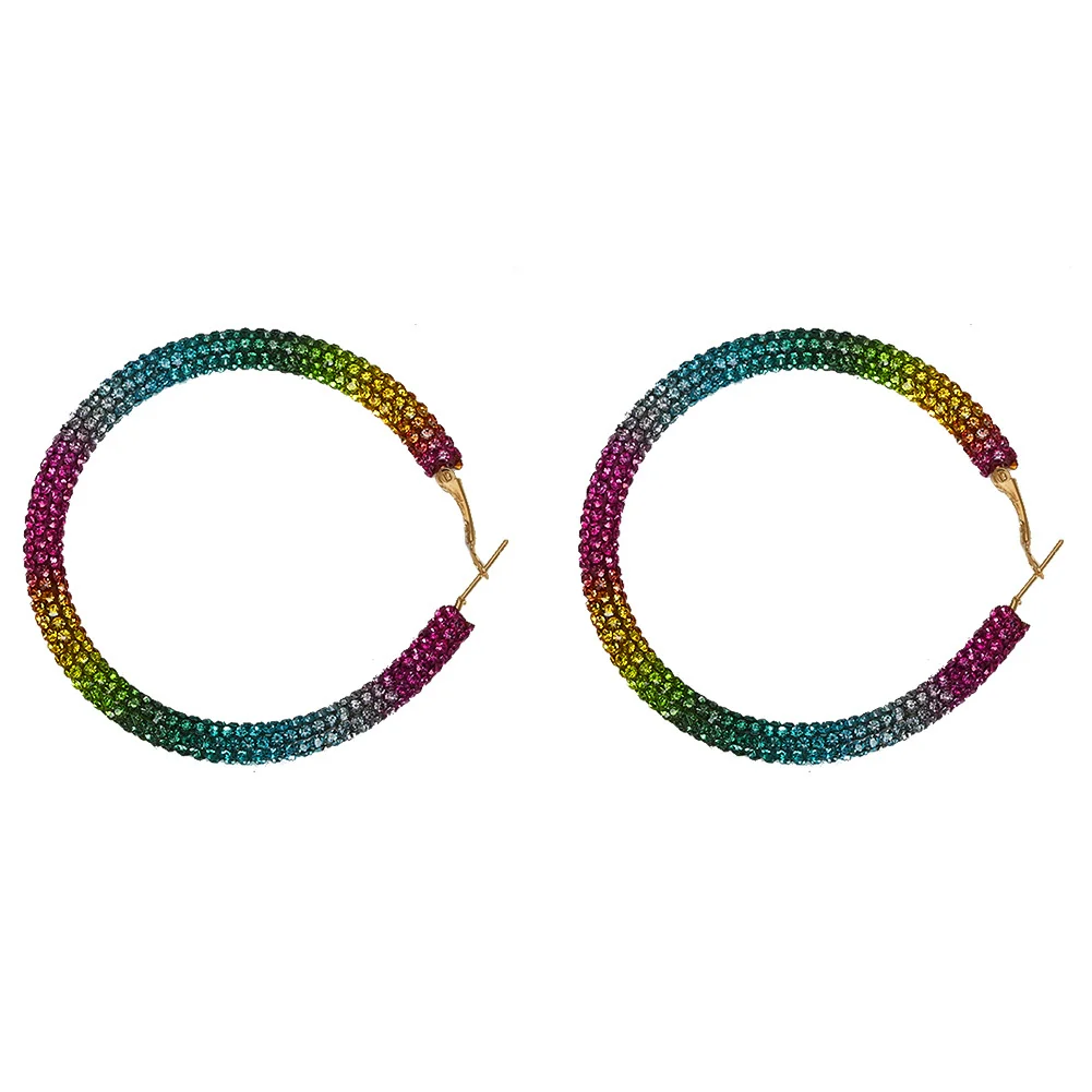 Women's Geometric Rhinestone Large Circle Purely Handmade Earrings - Image 7