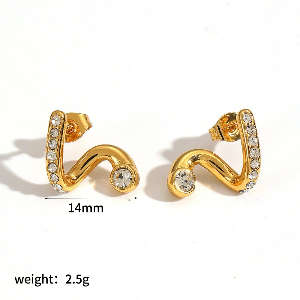 Women's Geometric Snakeshaped Stainless Steel And Titanium Steel Earrings With Diamond Encrusted And Pvd Furnace Vacuum Real Gold Plating - Image 6